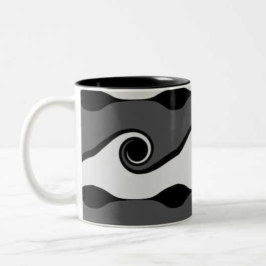 Zwart-wit abstracte golven tweekleurige koffiemok (Links)