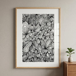 Zwart-wit abstracte handgetekende krabbelkunst poster