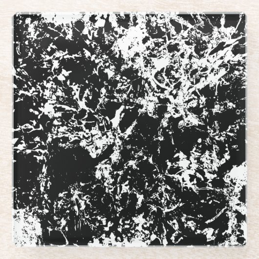 Zwart-wit Abstracte ijsvorming Glazen Onderzetter (Voorkant)