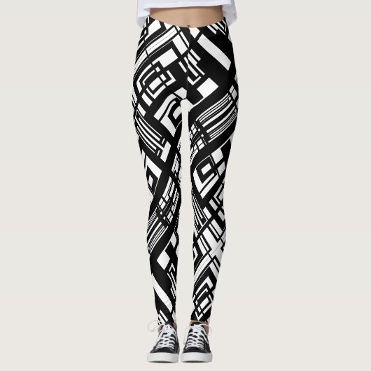 Zwart-wit abstracte leggingen leggings (Voorkant)