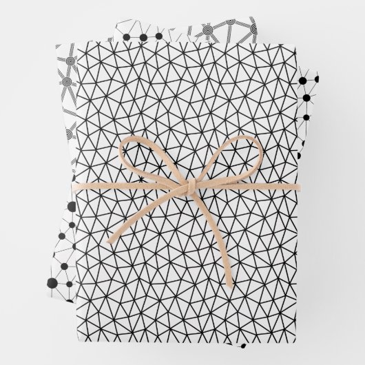 Zwart-wit abstracte lijnen en stippen inpakpapier vel (In situ)