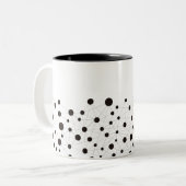 Zwart-wit abstracte lijnen en stippen tweekleurige koffiemok (Voorkant links)