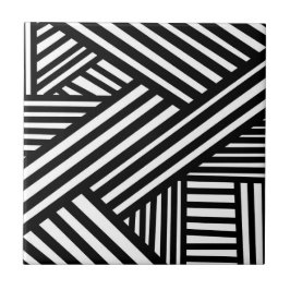 Zwart-wit abstracte lijnen moderne Op-art Tegeltje