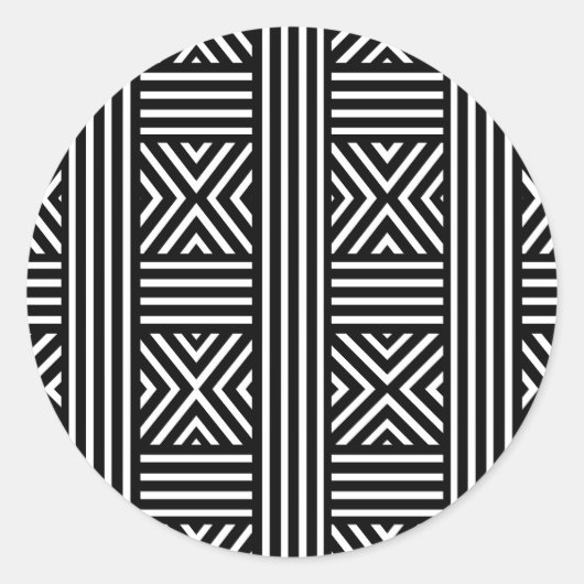 Zwart-wit abstracte lijnen ronde sticker (Voorkant)