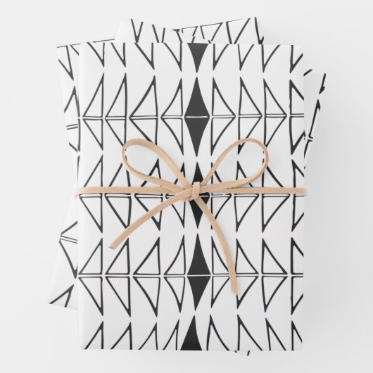 Zwart wit Abstracte lijnen vormen Quirky Pattern Inpakpapier Vel (In situ)