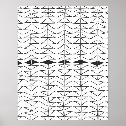 Zwart wit Abstracte lijnen vormen Quirky Pattern Poster (Voorkant)