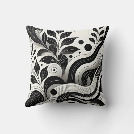Zwart-wit Abstracte Natuur ontwerp Kussen (Achterkant)