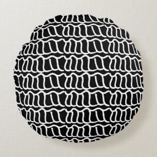 Zwart-wit Abstracte Wavy Line Patroon Naadselen Rond Kussen