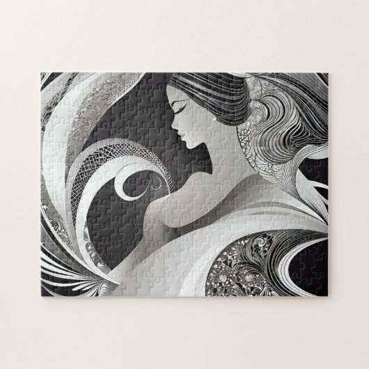Zwart & Wit Abstracte werveling van Modern Beauty Legpuzzel (Horizontaal)