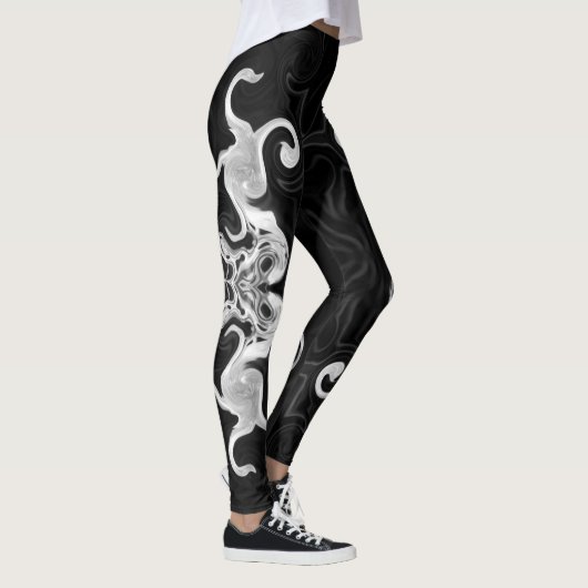 Zwart-wit Abstracte zeester Leggings (Rechts)