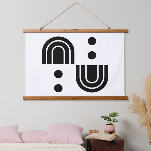 Zwart-wit abstraheert houten tapijt hangend wandkleed (Slaapkamer)