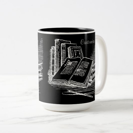 Zwart-wit Academia gepersonaliseerd Tweekleurige Koffiemok (Voorkant rechts)