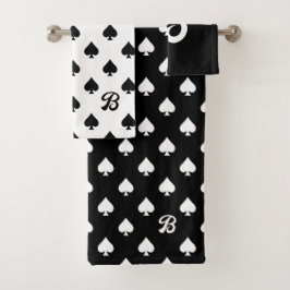 Zwart-wit Ace van Schoppen Patroon Monogram Bad Handdoek