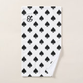 Zwart-wit Ace van Schoppen Patroon Monogram Bad Handdoek (Handdoek)