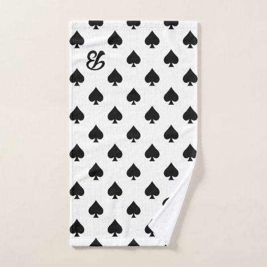 Zwart-wit Ace van Schoppen Patroon Monogram Bad Handdoek (Handdoek)