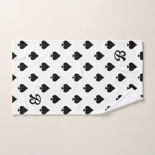 Zwart-wit Ace van Schoppen Patroon Monogram Bad Handdoek (Handdoek)