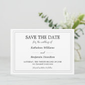 Zwart-wit achterfoto formeel huwelijk save the date (Staand voorkant)