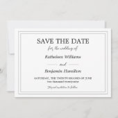 Zwart-wit achterfoto formele bruiloft save the date (Voorkant)