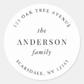 Zwart-wit Achternaam Retouradres Modern Ronde Sticker (Voorkant)
