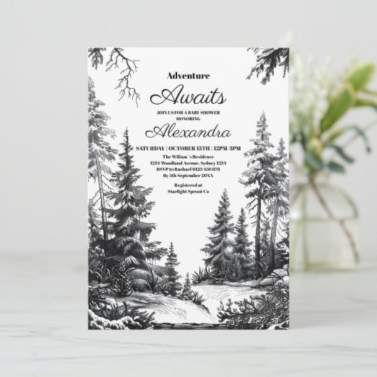 Zwart Wit Adventure Mountain Baby shower Kaart (Staand voorkant)