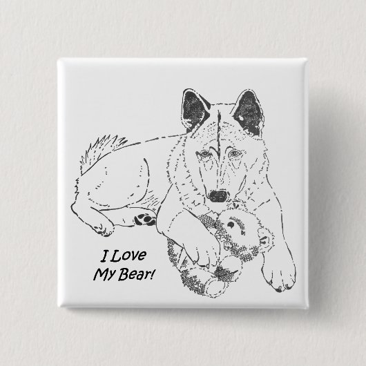 zwart-wit afbeelding van een schattige akita hond vierkante button 5,1 cm (Voorkant)