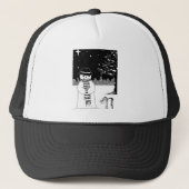 zwart-wit afbeelding van schattige sneeuwkerst trucker pet (Voorkant)