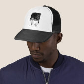 zwart-wit afbeelding van schattige sneeuwkerst trucker pet (In situ)