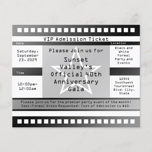 Zwart-wit, afdrukbare Star Ticket Flyer (Voorkant)