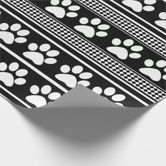 Zwart wit afdrukpatroon van witte poot, omslagpapi cadeaupapier (Hoek)