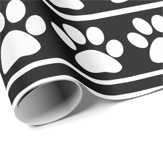 Zwart wit afdrukpatroon van witte poot, omslagpapi cadeaupapier (Rol Hoek)