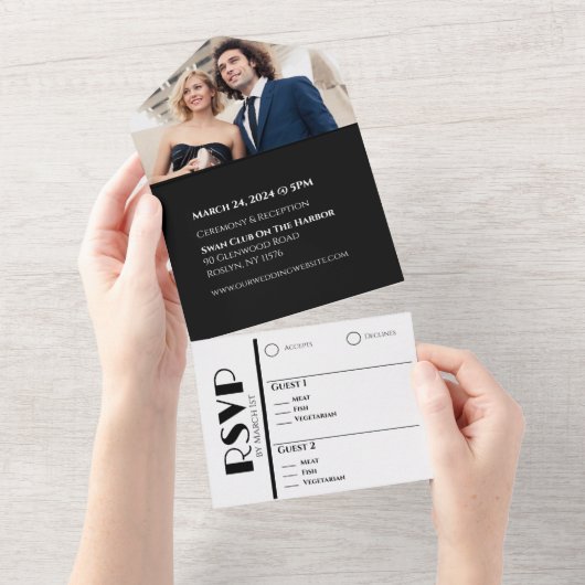 Zwart-wit Affair-Trouwringen- All In One I All In One Uitnodiging (Afscheurbaar)