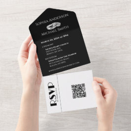 Zwart-wit Affair-trouwringen- All In One Uitnodiging