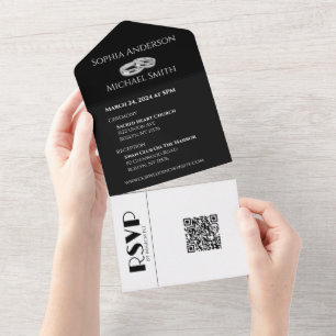 Zwart-wit Affair-trouwringen- All In One Uitnodiging