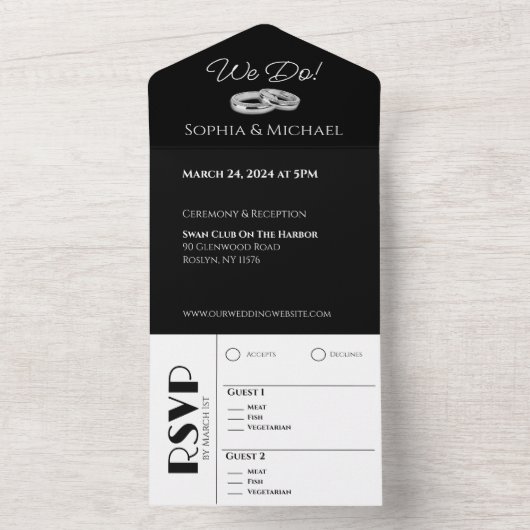 Zwart-wit Affair-trouwringen- All In One Uitnodiging (Binnen)