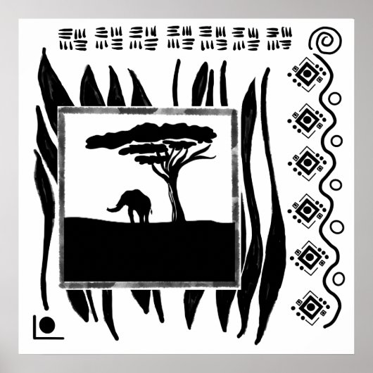 Zwart-Wit Afrika Olifant Poster (Voorkant)