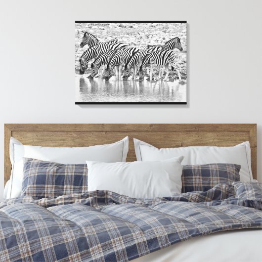 Zwart wit afrikaans Zebra groepering verpakt canva Canvas Afdruk (Insitu (Slaapkamer))