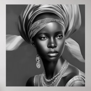 Zwart Wit Afrikaanse vrouwen meisje monochroom Poster