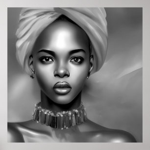 Zwart Wit Afrikaanse vrouwen monochroom juwelen Poster