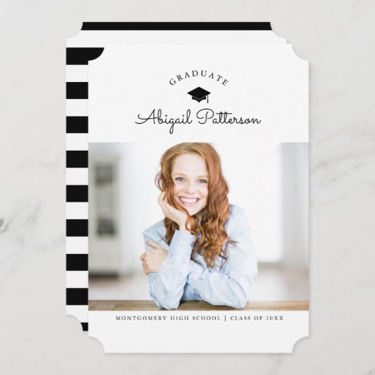 Zwart-wit Afstudeerder uitnodiging (Voorkant / Achterkant)