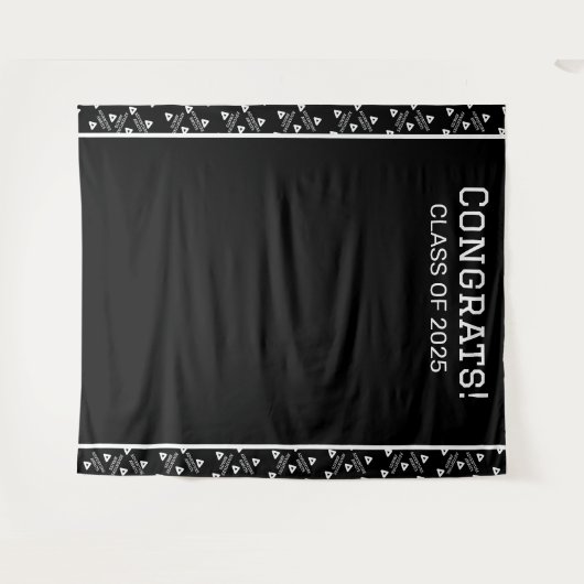 Zwart-wit afstudeerfeest achtergrond wandkleed (Voorkant (horizontaal))