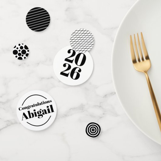 Zwart & Wit Afstuderen 2026 Aangepaste Naam Confet Confetti (Groep)