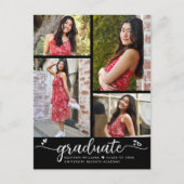 Zwart Wit Afstuderen 4 Foto Modern Script Hart Uitnodiging Briefkaart (Voorkant)