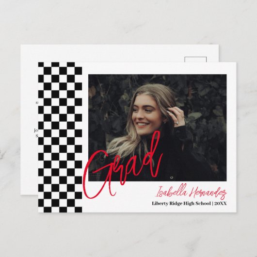 Zwart-wit afstuderen Aankondiging Briefkaart (Voorkant / Achterkant)