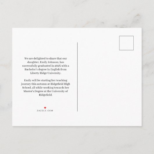 Zwart-wit afstuderen Aankondiging Briefkaart (Achterkant)