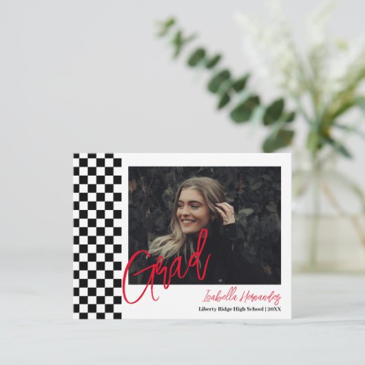 Zwart-wit afstuderen Aankondiging Briefkaart (Staand voorkant)