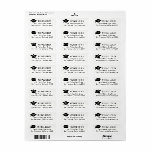 Zwart/wit Afstuderen Adres Etiket met Naam (Full Sheet)