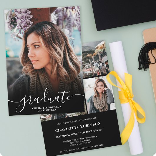 Zwart-wit afstuderen afstuderen van scriptfoto kaart