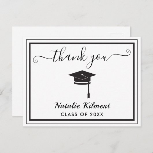Zwart-wit Afstuderen Dank u Briefkaart (Voorkant / Achterkant)