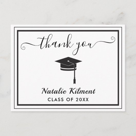 Zwart-wit Afstuderen Dank u Briefkaart (Voorkant)