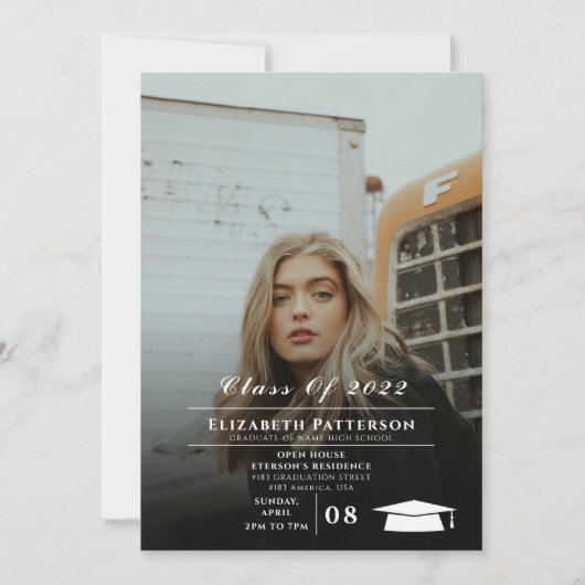 Zwart-wit Afstuderen Elegant kondiging Kaart (Voorkant)